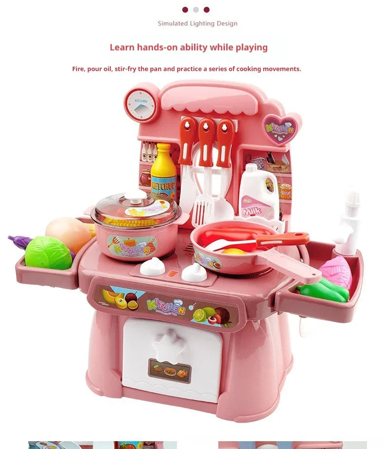 Simulated Kitchen Play Set with Lights & Sounds, Realistic Cooking Game Toy for Kids, Interactive Educational Playset for Toddle
