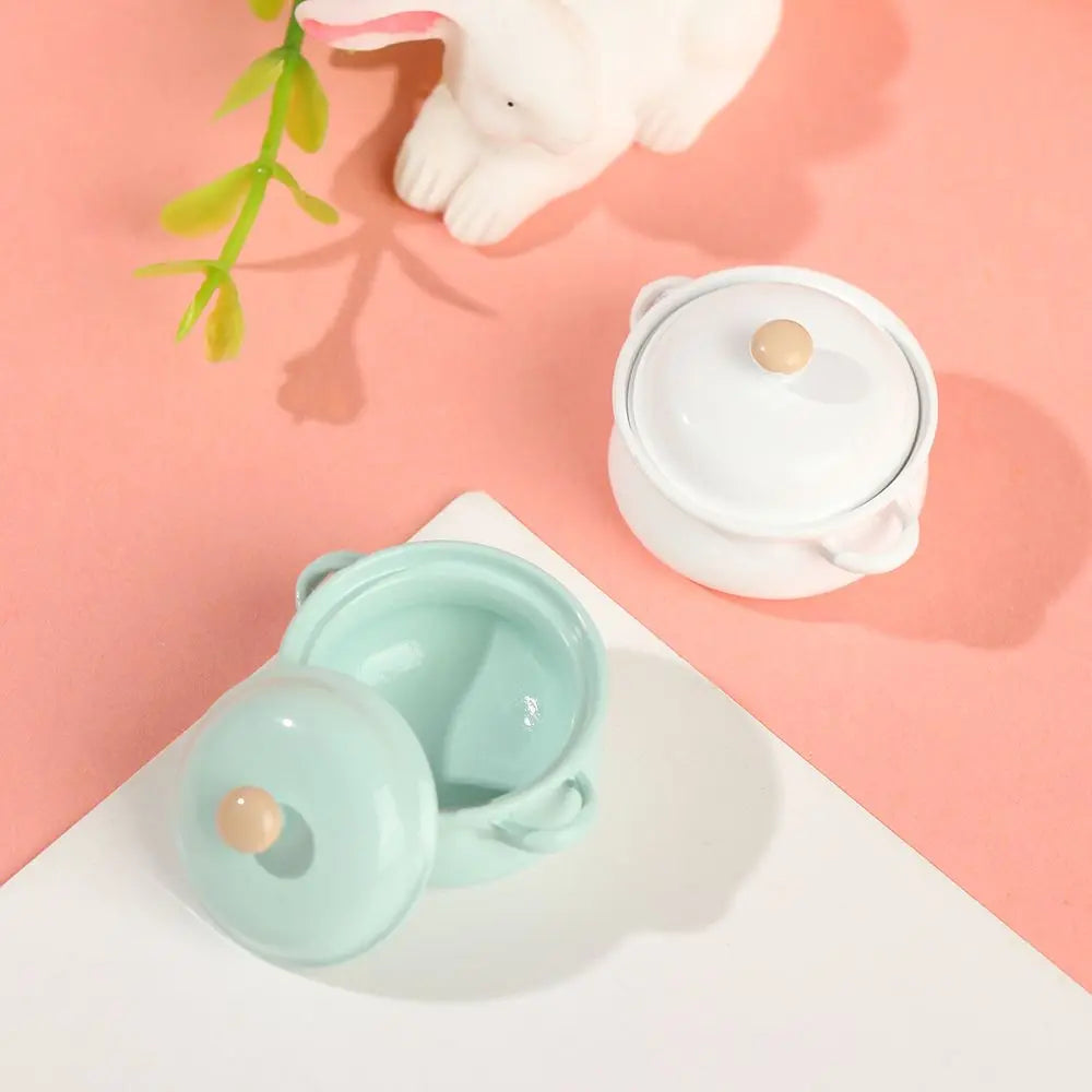 1/12 Scale Simulation Model Kitchen Cooking Toys With Pot Cover Mini Cookware Miniature Soup Pot Dollhouse Accessories