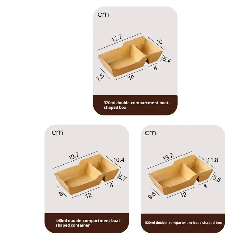 Kraft Paper Serving Tray – Dual-Compartment Food Tray 50pcs