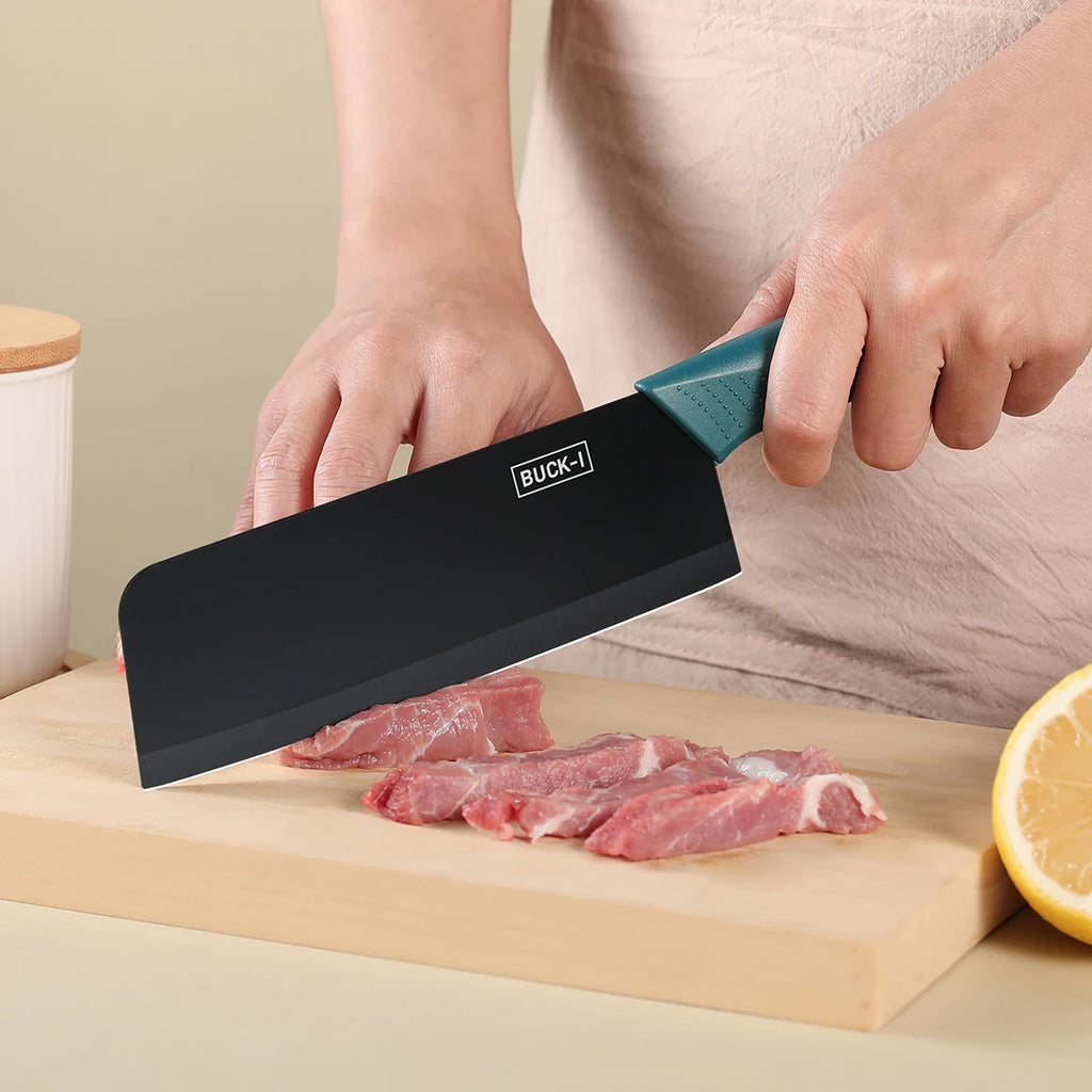 Kitchen knife set, including a small utility knife, chef's knife, and fruit knife with knife covers, for cutting meat, vegetable