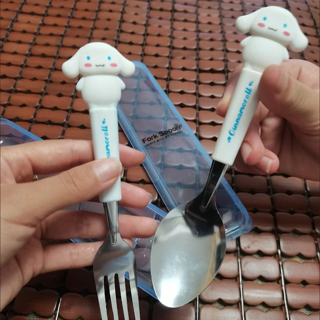 New Kuromi Hello Kitty Cinnamoroll Spoon Fork 2 Pcs Set Stainless Steel Cartoon Cute Kid Tableware Kitchen Supplies Gift