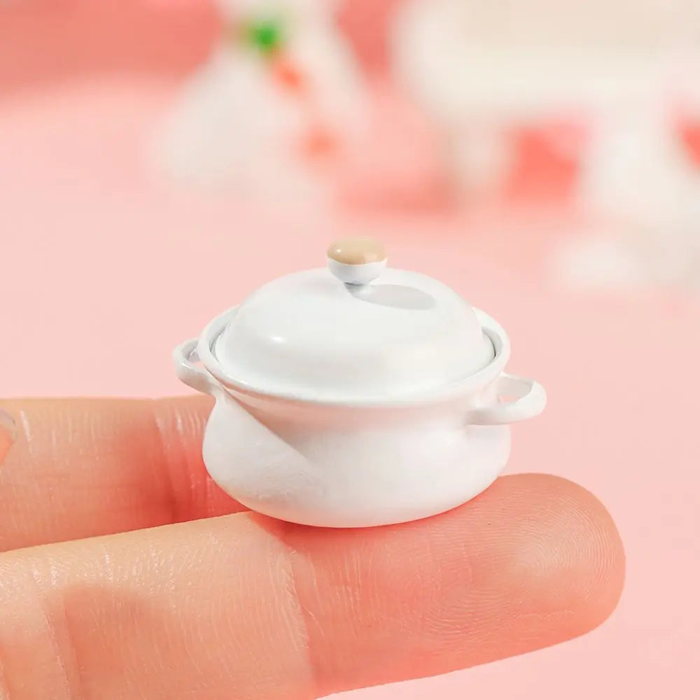 1/12 Scale Simulation Model Kitchen Cooking Toys With Pot Cover Mini Cookware Miniature Soup Pot Dollhouse Accessories