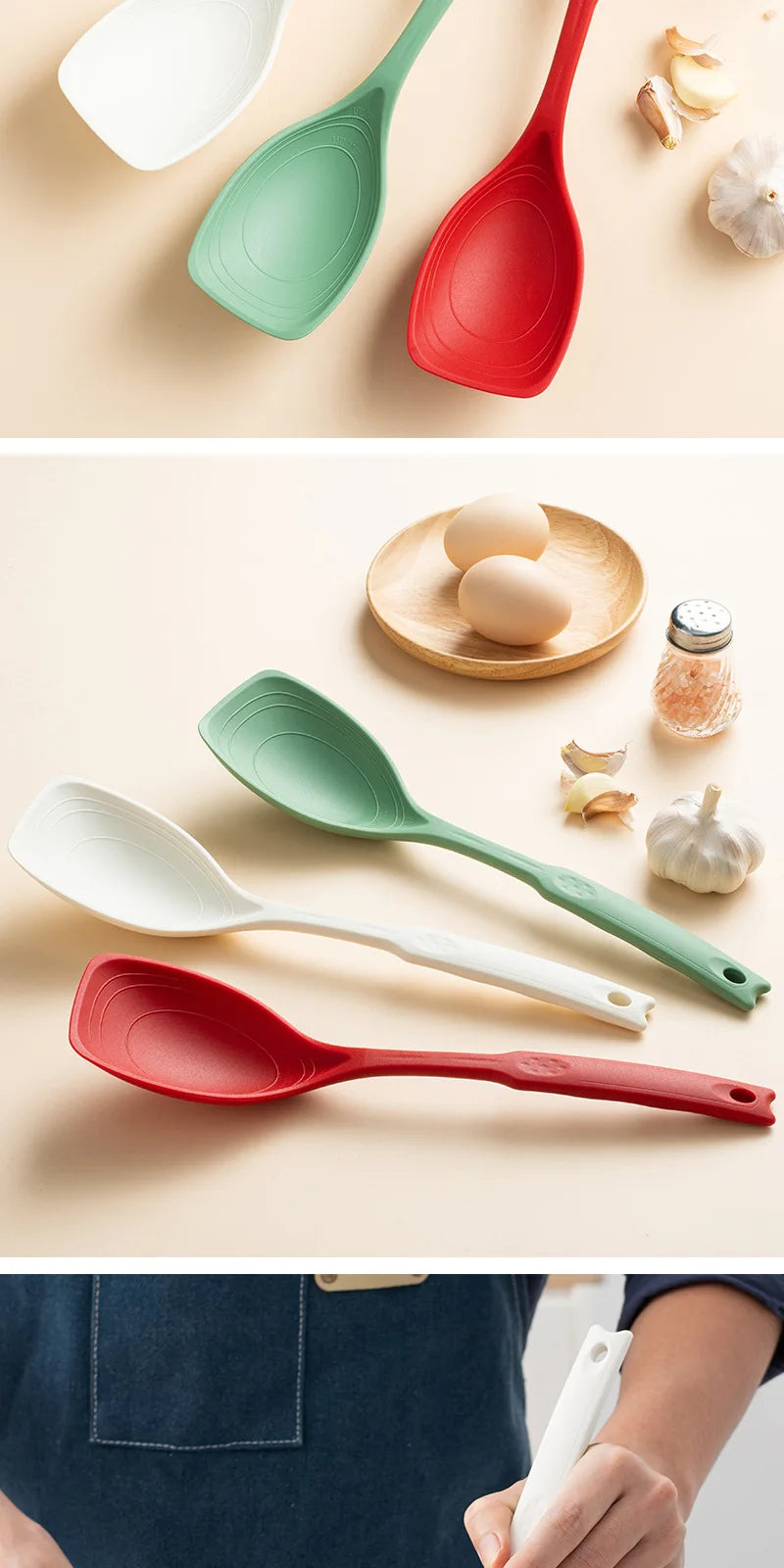 Kitchen Tool Silicone Spoon Multi purpose Grip Comfortable Anti slip Round Handle Large Cookware Tableware Spoon