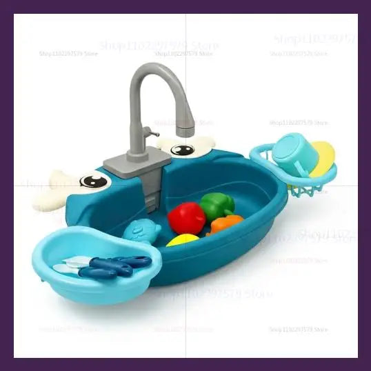 Children Play Kitchen Set with Simulated Dishwasher Sink Hand Basin Electric Circulating Water Toy for Boys Girls Kids Role Play