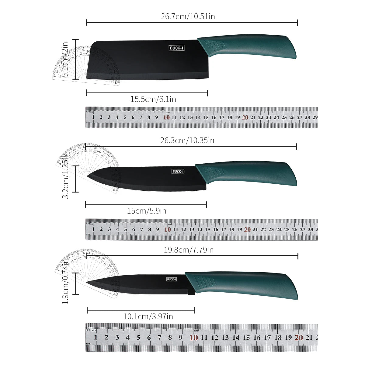 Kitchen knife set, including a small utility knife, chef's knife, and fruit knife with knife covers, for cutting meat, vegetable