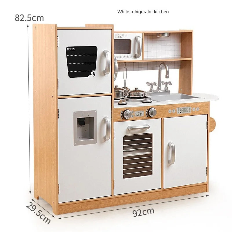 Kitchen Toys Full Set Baby Children Cooking Simulation Refrigerator Kitchenware Set Wooden Wooden