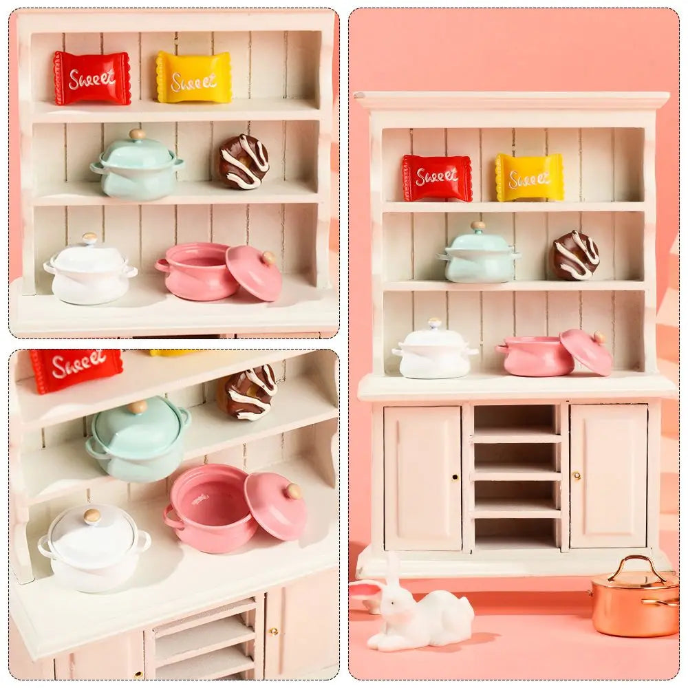 1/12 Scale Simulation Model Kitchen Cooking Toys With Pot Cover Mini Cookware Miniature Soup Pot Dollhouse Accessories