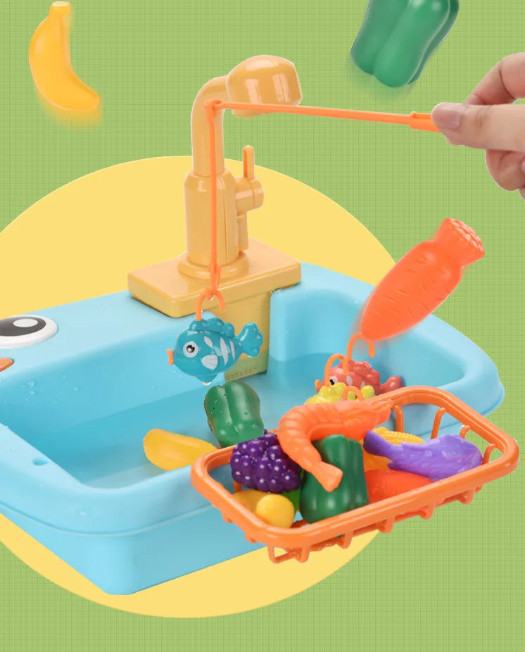 Kitchen Sink Toys Kitchen Toys for Kids with Tableware Accessories Vegetable Fruit Fishing Games for Toddlers Kids Kitchen Play