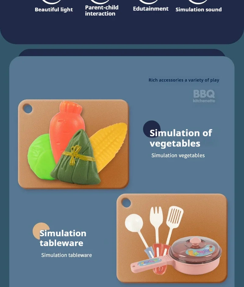 Simulated Kitchen Play Set with Lights & Sounds, Realistic Cooking Game Toy for Kids, Interactive Educational Playset for Toddle