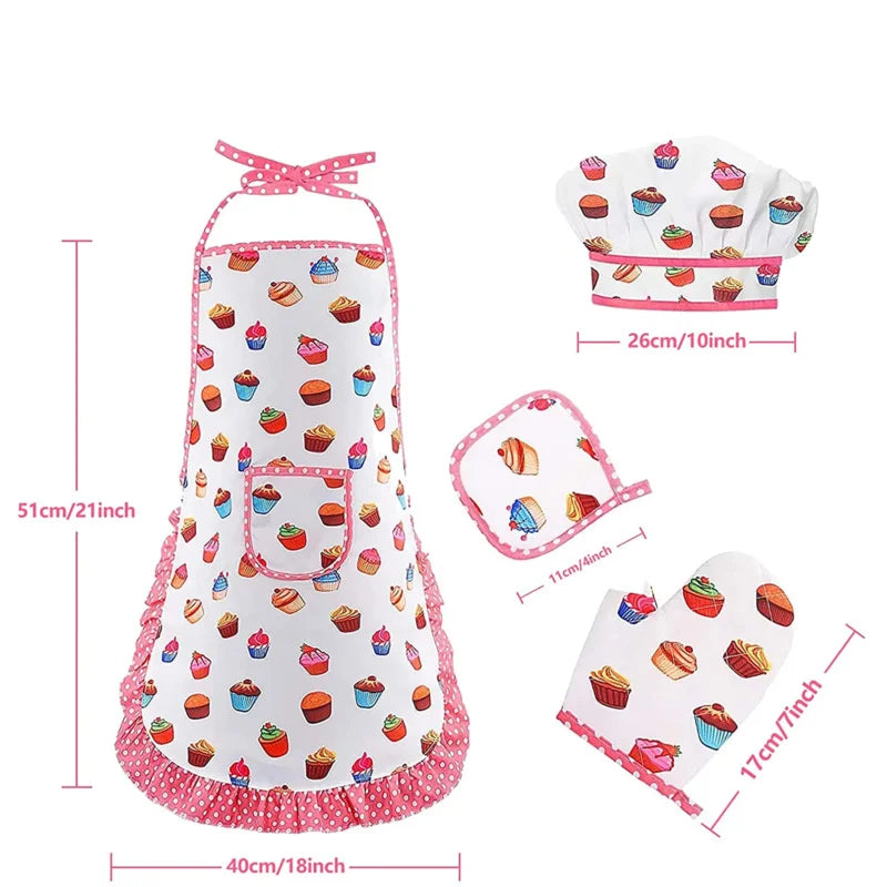 Kitchen Toys Baking Pretend Play Cooking Tools Little Girls Chef Apron Set Pink Costume Educational Dress Up Toys Gift