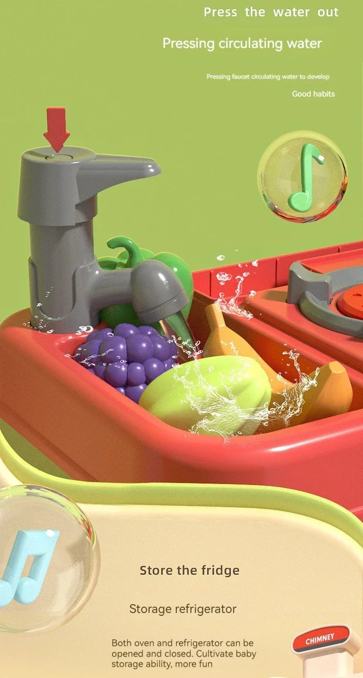 Children Play House Toy Simulation Kitchen Table with Sound Kids Role Play Kitchen Utensils for Girl Cooking Educational Toy Set