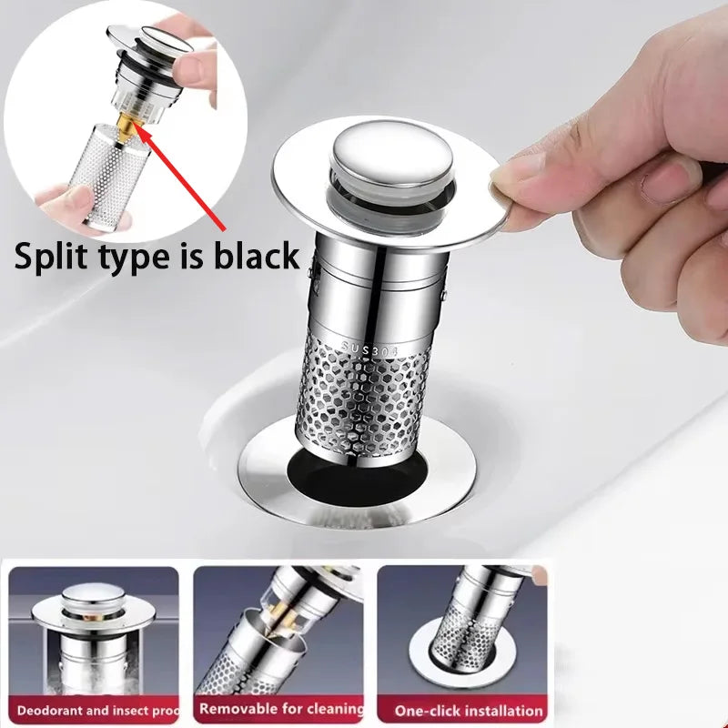 Kitchen Washbasin Sink  ABS Leak Plug Floor Drain Filter Anti Odor Pop-Up Bounce Bounce Core Basin Stopper Hair Sink Strainer