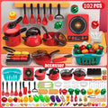 Kids Toys Pretend Play Red Kitchen Toys Simulation Food Cooking Girl's Boys Educational Play House Interactive Toys for Children