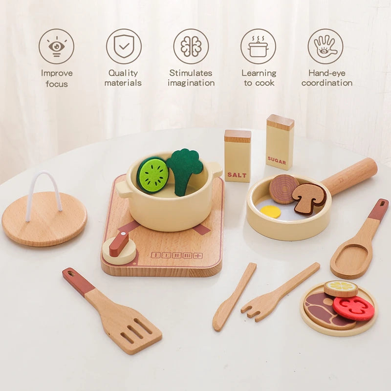 Kid Wooden Kitchen Toy Baby Play Kitchen Building Block Model Set Newborn Pretend Cooking Food Kitchen Toys Simulation Game Gift