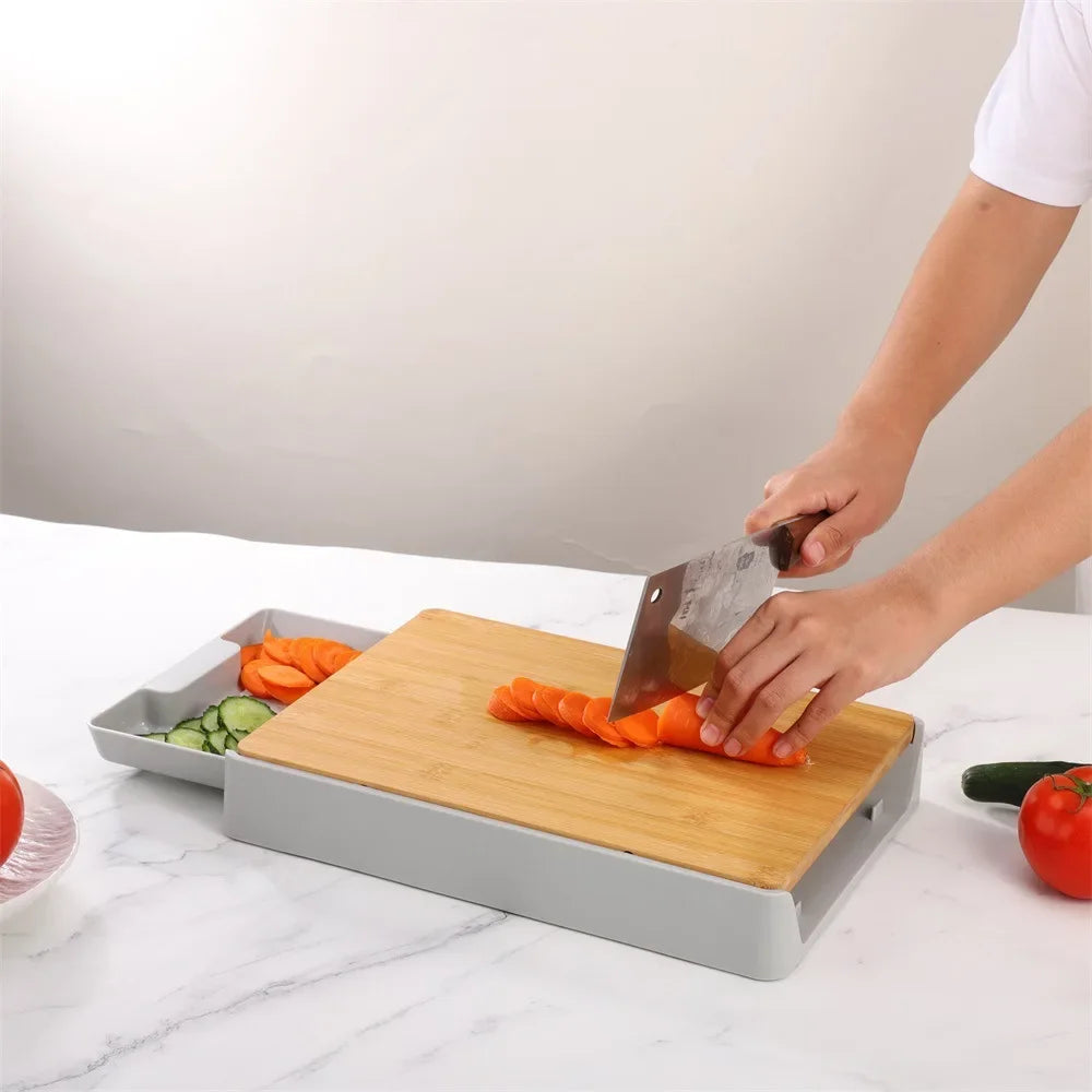Kitchen Chopping Blocks with Storage Drain Storage Box, Detachable Fruit and Vegetable Cutting Board, Drawer Type Plate