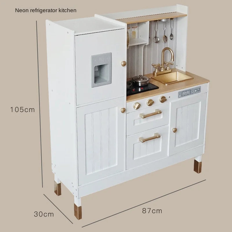Kitchen Toys Full Set Baby Children Cooking Simulation Refrigerator Kitchenware Set Wooden Wooden