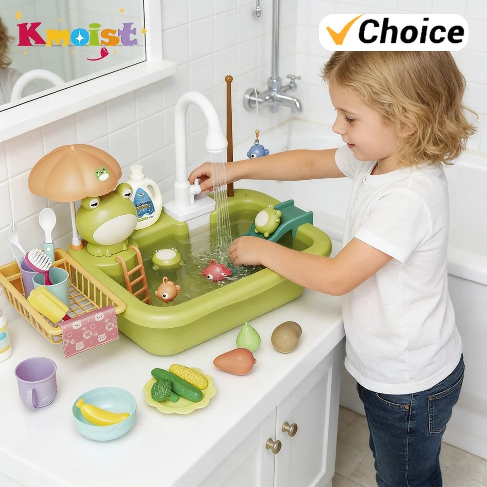 Kitchen Sink Toys Electric Dishwasher Playing Toy With Running Water Pretend Play Food Fishing Kids Toy Role Playing Girls Gifts