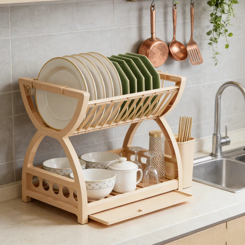 Kitchen Utensil Storage Rack, Desktop Double-Layer Dish Storage Rack, Kitchen Drain Rack That Saves Storage Space