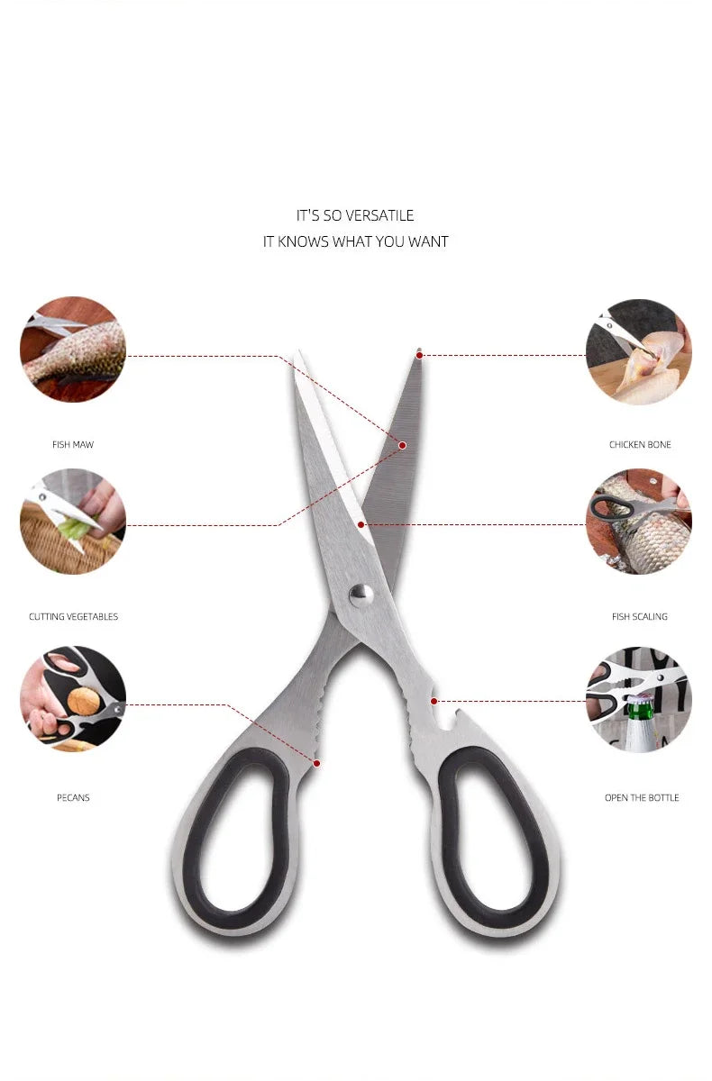 Stainless Steel Kitchen Scissors Household Bone Scissors Chicken Wings Fish Chopper Bottle Opener Walnut Clip Kitchen Tools