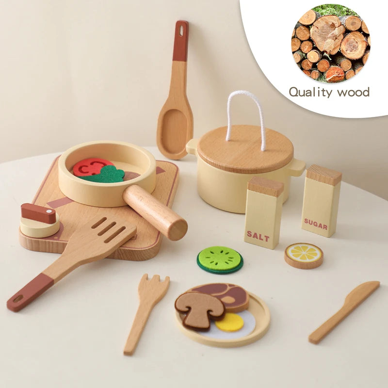 Kid Wooden Kitchen Toy Baby Play Kitchen Building Block Model Set Newborn Pretend Cooking Food Kitchen Toys Simulation Game Gift