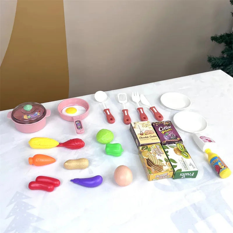 Simulated Kitchen Play Set with Lights & Sounds, Realistic Cooking Game Toy for Kids, Interactive Educational Playset for Toddle
