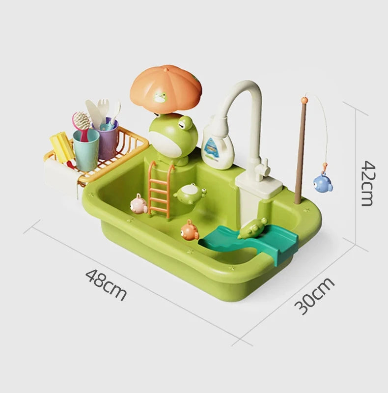 Kitchen Sink Toys Electric Dishwasher Playing Toy With Running Water Pretend Play Food Fishing Kids Toy Role Playing Girls Gifts