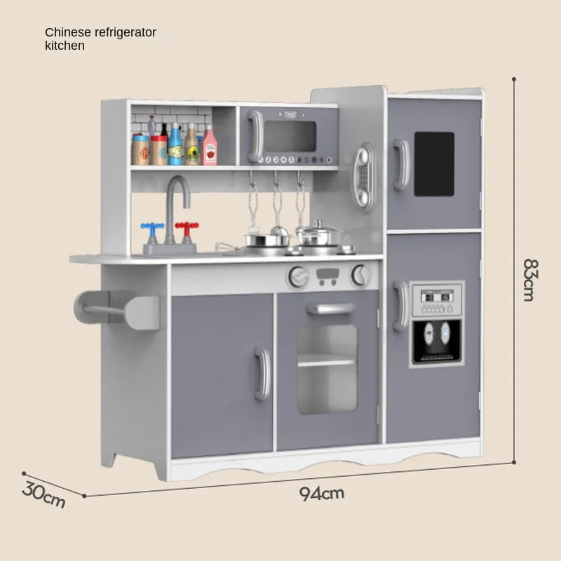 Kitchen Toys Full Set Baby Children Cooking Simulation Refrigerator Kitchenware Set Wooden Wooden
