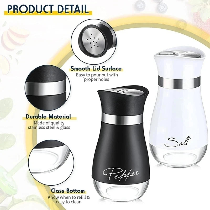 Kitchen Glass Spice Bottle Adjustable Refillable Salt and Pepper Shakers 2pcs Set with Shelf Spice Dispenser With Pour Holes