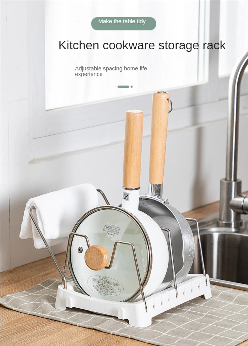 Kitchen Organizer Adjustable Pot Lid Rack, Spoon Holder Shelf, Cooking Dish Drainer Drying Rack, Pan Cover Stand