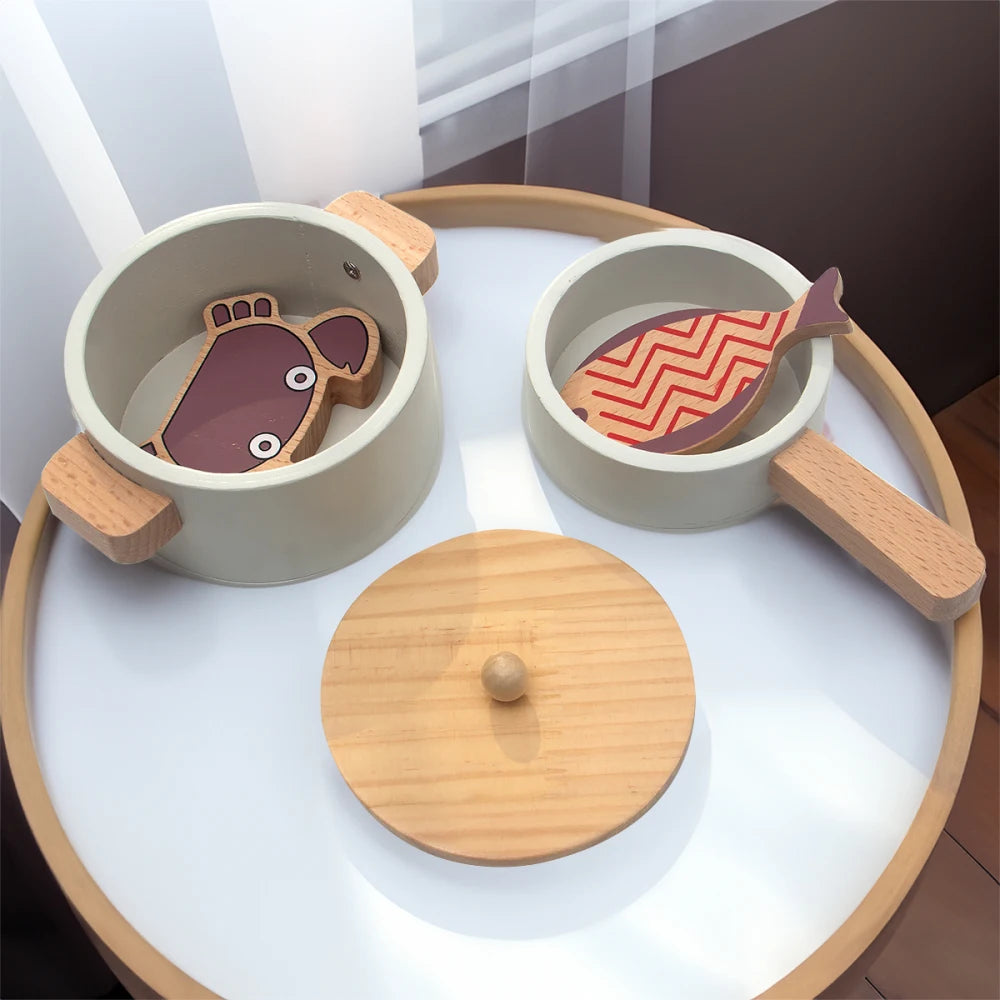 Wooden children's simulation kitchen toys,early education educational toys, simulationpots and pans, food, role-play chef