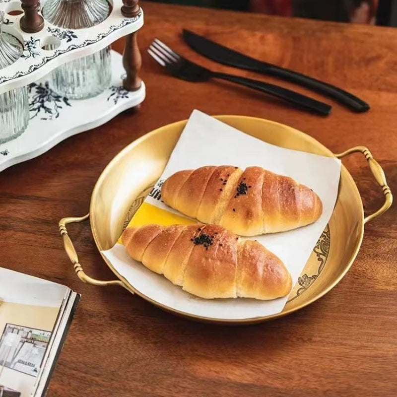 Gold Embossed Copper Fruit Plate – Decorative Round Tray