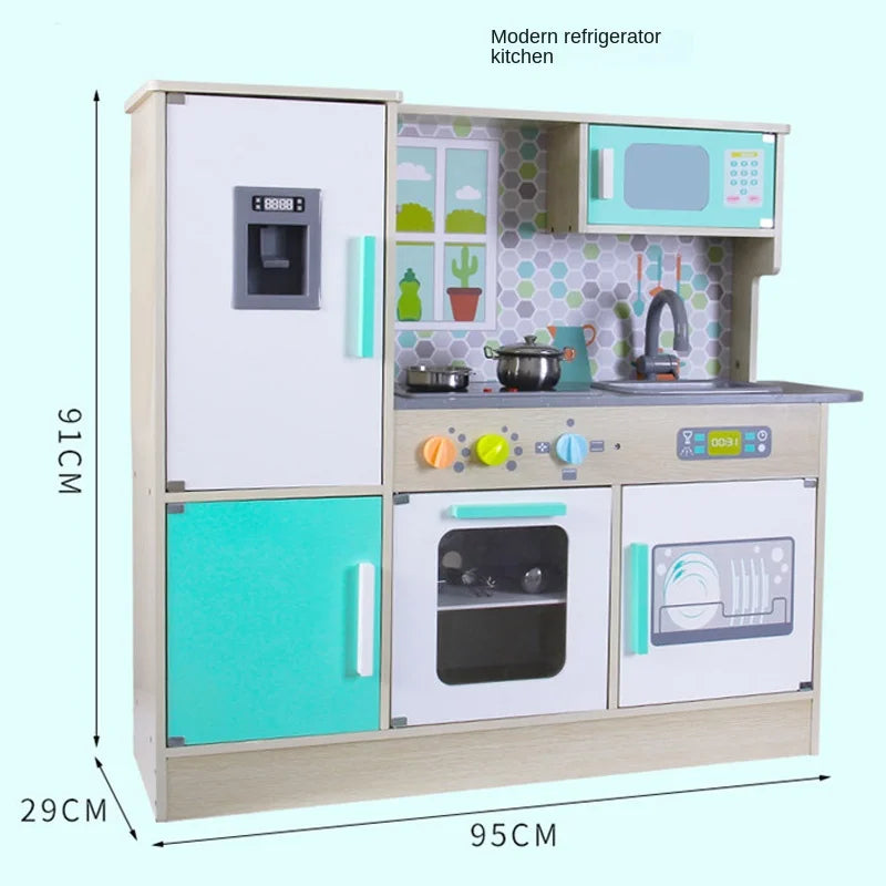Kitchen Toys Full Set Baby Children Cooking Simulation Refrigerator Kitchenware Set Wooden Wooden