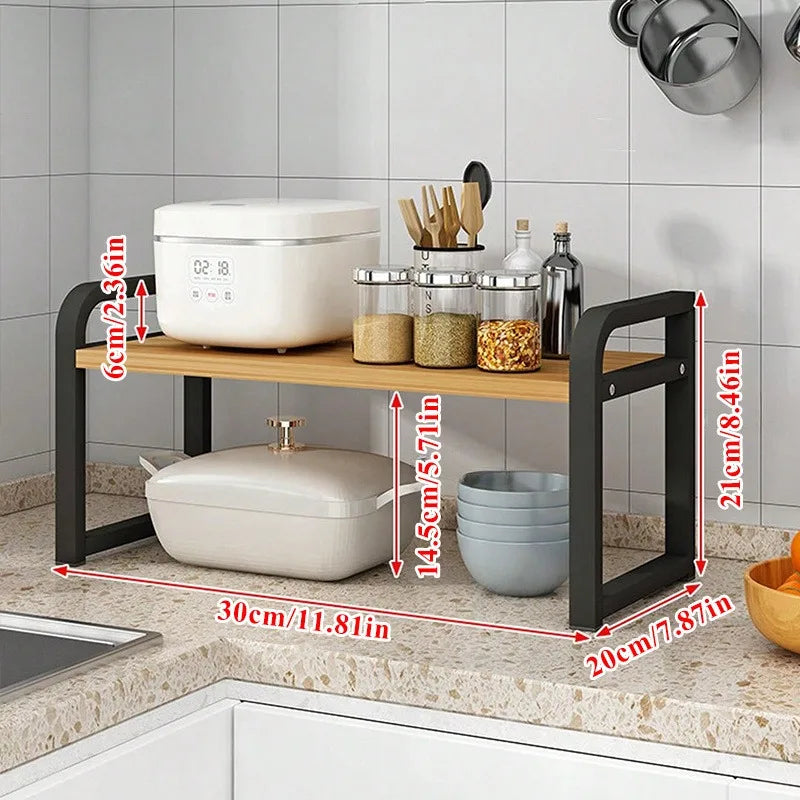 Kitchen Layered Shelves Countertop Cabinets Telescopic Storage Rack Pot Rack Table Top Kitchen Utensils Seasoning Shelf