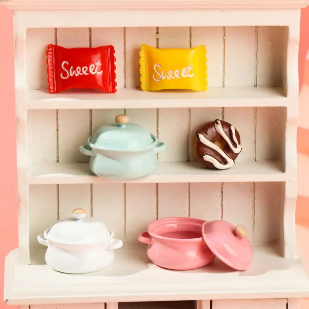 1/12 Scale Simulation Model Kitchen Cooking Toys With Pot Cover Mini Cookware Miniature Soup Pot Dollhouse Accessories
