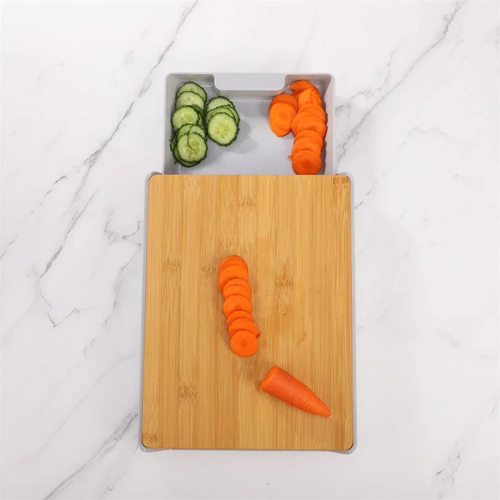 Kitchen Chopping Blocks with Storage Drain Storage Box, Detachable Fruit and Vegetable Cutting Board, Drawer Type Plate